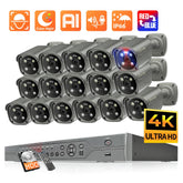 Système de caméra POE 4K 16CH avec voyant d'alarme rouge et bleu